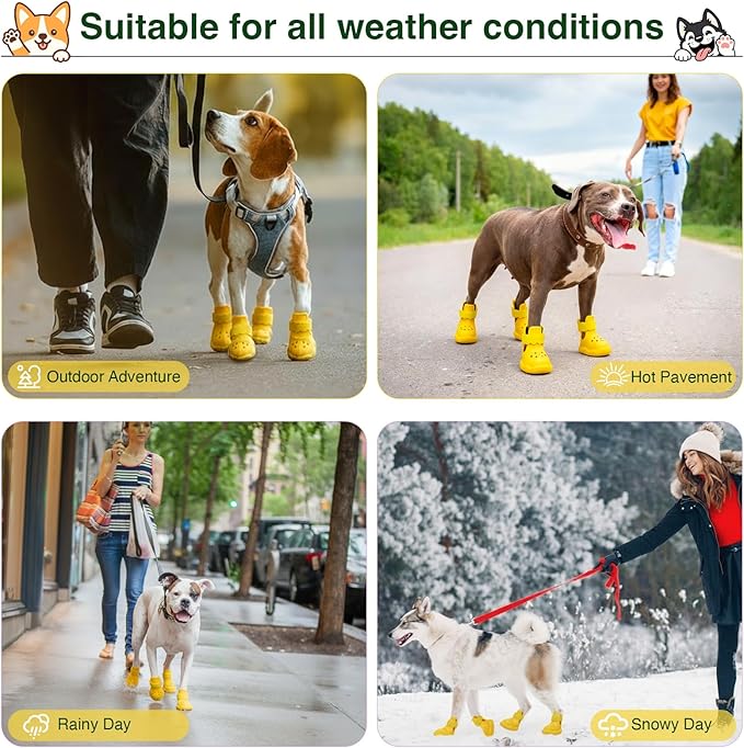Dog Shoes for Hot Pavement and Snow - Waterproof, Non-Slip, Breathable Booties with Adjustable Straps for Small Medium, and Large Dogs (Yellow, XS)