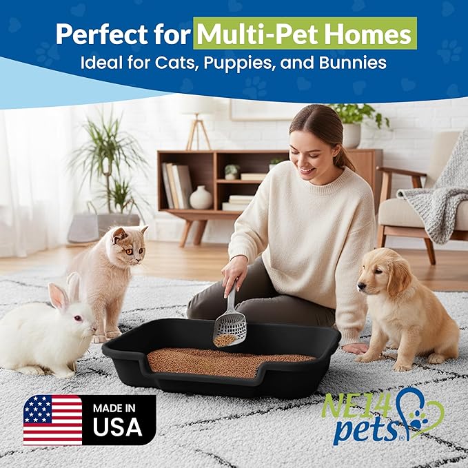 KittyGoHere Senior Cat Litter Box, Large Litter pan, Open Top Low Entrance Kitty Litter Box, Lightweight Low Entry Litters Box, Durable, Made in USA (Black)