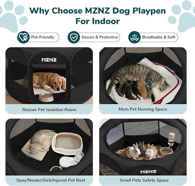 Dog Playpen, Portable Puppy Pet Crate Indoors for Small/Medium/Large Dogs Cats Rabbits, Foldable Dog Cage Enclosure for Outdoor, Pop Up Dogs Tent Kennel with Carrying Case, Whole Black