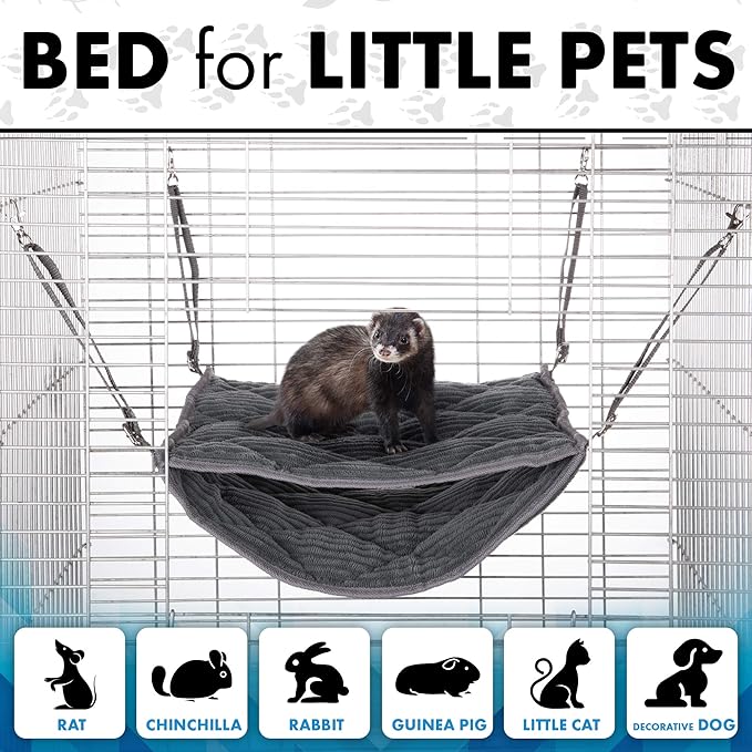 Ferret Hammock for Cage - Plush Double Bunk Bed Hanging Clips - Perfect for 2 or More Small Pets! (Rats, Ferrets, Hamsters, Guinea Pigs, Chinchillas & Squirrels) - Red