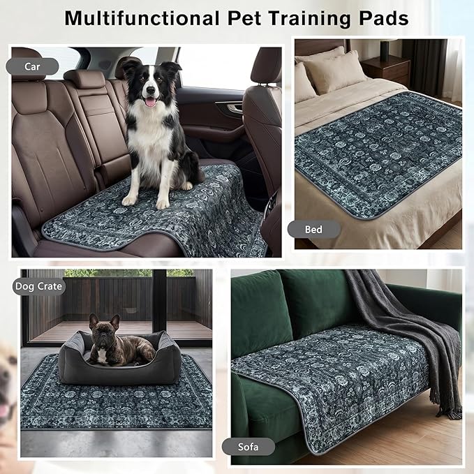 Washable Pee Pads for Dogs and Cats, 2 Pack Absorbent Thick Reusable Training Dog Pet Puppy Pads, Waterproof & Non-Slip Whelping Pads for Potty Training, Whelping, Playpen, Crate, Prevents Leakage