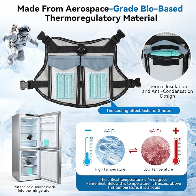 Cooling Dog Vest: Large Dog Harness - Made from Aviation-Grade Temperature - Adjustable Soft Padded Pet Harness for Summer Hot Weather