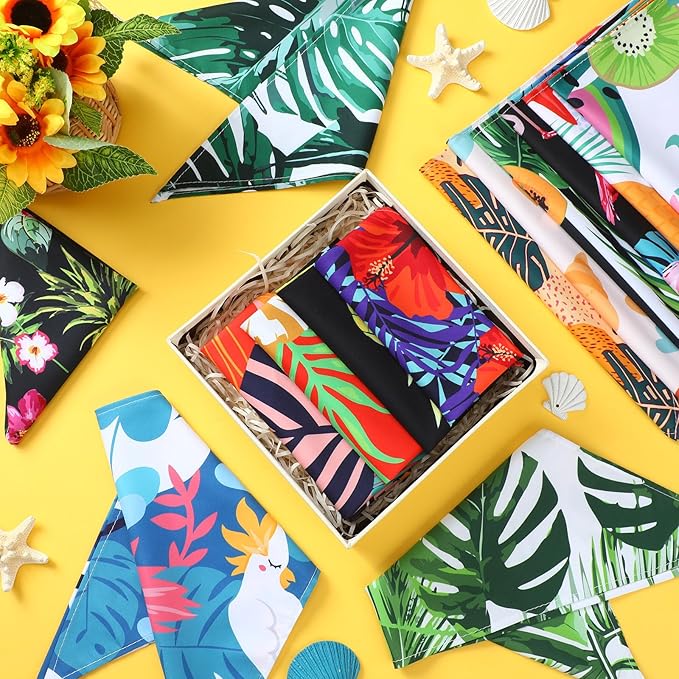 Huhumy 100 Pcs Hawaiian Dog Bandanas Bulk Pet Bibs Colorful Triangle Scarf Pet Bandanas for Medium Large Dogs Hawaiian Summer Luau Party Birthday Costume Decor