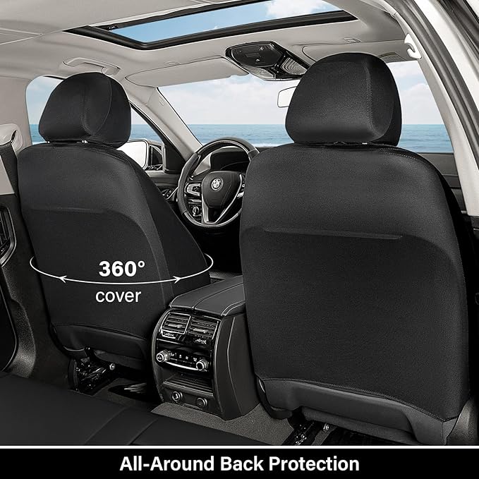 Coverado Seat Covers, Car Seat Covers Full Set, Black Front Seats Back Seat Cover, Seat Covers Non-Slip Seat Protectors Universal Fit for Most Cars (Black)
