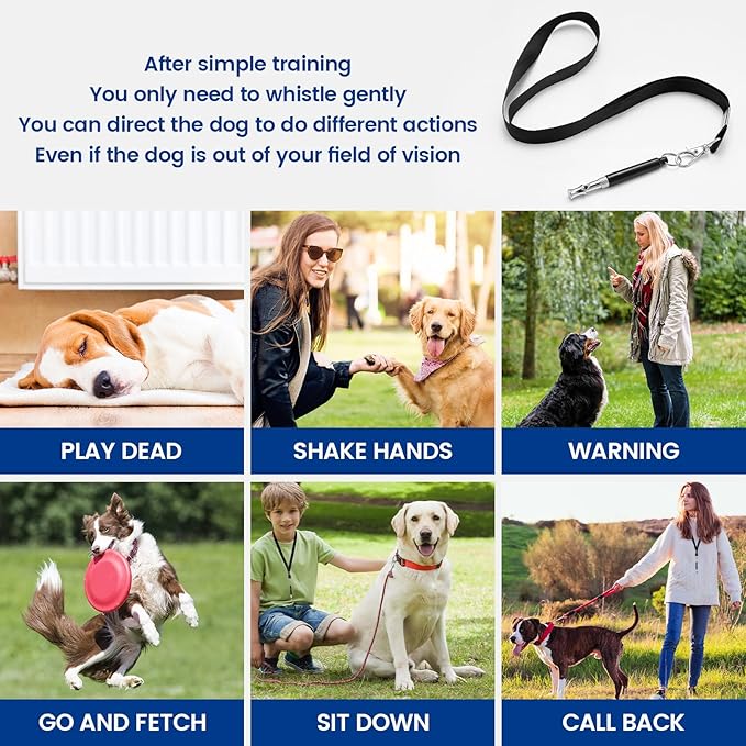 2 Pack Dog Whistle - Dog Whistle to Stop Barking Neighbor's Dog & Long Range Recall, Adjustable Ultrasonic Silent Dog Whistle with Lanyard for Training Recall, Professional Obedience (Black & White)