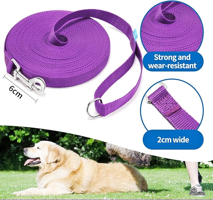BAAPET 15/20/30/50/100 ft Long Dog Training Leash with Clickers for Small, Medium and Large Dogs or Cats (30 Feet, Purple)