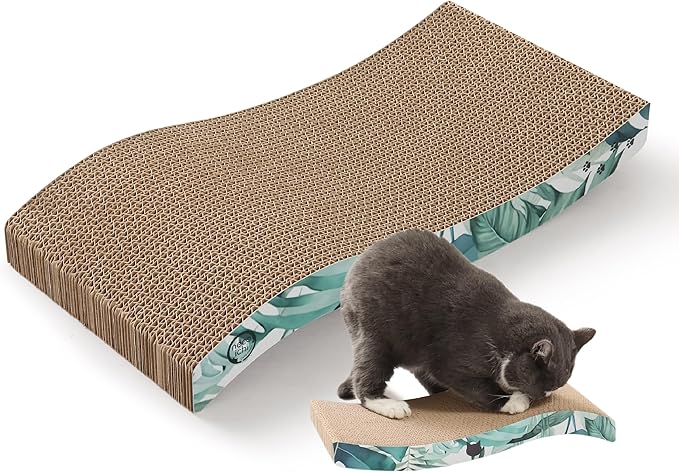 Reversible Wave Cat Scratcher for Indoor Cats - Cat Scratching Board, Horizontal Cat Scratch Pad Lounger with Reversible Usability and Extra Comfort for Lounge(1Pack, Go Green)