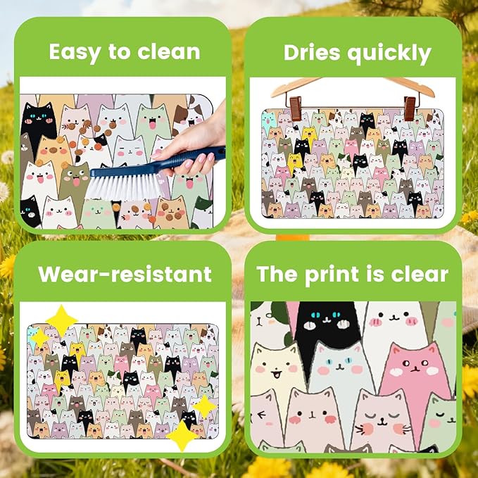 Cute Cat Food Mat Pet Feeding Placemat Colorful Cartoon Cat Pattern Rectangle Diatomaceous Earth Absorbent Quick Dry Pet Mat Protect Floors for Food and Water Bowl Supplies 20 x 12 Inch
