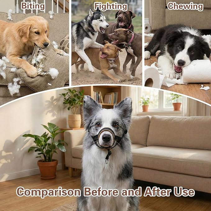 Dog Muzzle,Adjustable Loop Pets Muzzle Soft Leather Protect Skin Puppy Muzzles Prevent Biting Chewing Barking Allow Panting Drinking,Not Include Dog Collar (Khaki, Small)