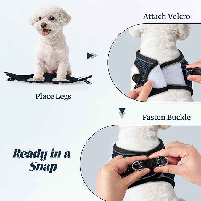 YIMEIS Dog Harness and Leash Set, No Pull Soft Mesh Pet Harness, Reflective Adjustable Puppy Vest for Small Medium Large Dogs, Cats (Navy & Black, Small (Pack of 1)