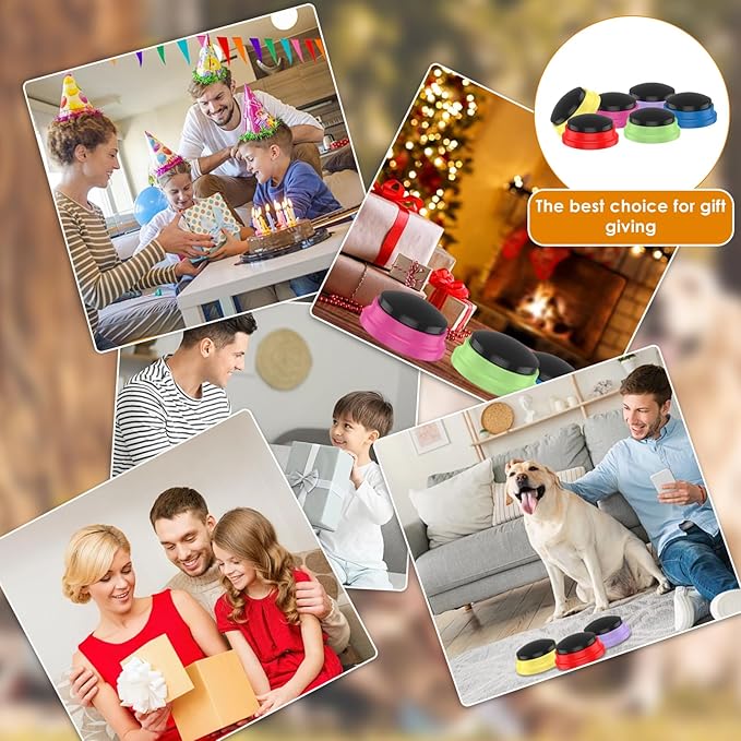 6 Pcs Dog Buttons for Communication, Talking Buttons for Dogs, Recordable Sound Buttons with Dog Button Mat and Scene Stickers, 30 Seconds Dog Buttons for Pet Sound Training Toy