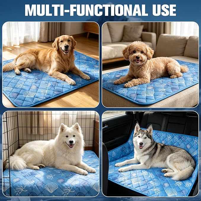 EXPAWLORER Dog Cooling Mat,Foldable Cooling Dog Bed for Summer,Pet Self-Cooling Pad for Dogs and Cats,Sleeping Dog Blanket for Crates,Kennels and Cars (Indoor and Outdoor Use),Machine Washable,Ocean