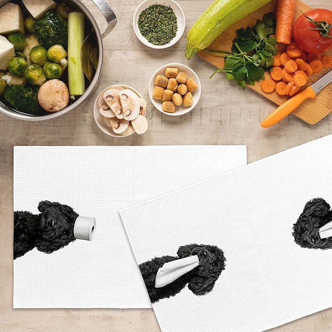 Funny Black Poodle Hand Towels, Poodle Gifts for Women Hand Towel for Bathroom Decor, Funny Dog Bathroom Decor, Dog Mom Lovers Owner Gifts Decorative Towel 16x24 Inch Set of 2