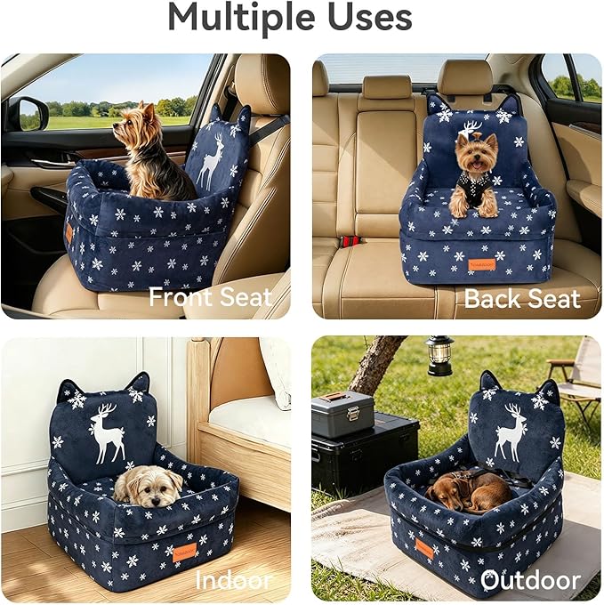 Dog Booster Car Seats for S/M Dogs Up to 35lbs,Pet Car Seat/Travel Bed with Washable&Removable Cover,Storage Pockets,Dog Safety Belt and Elevated Cushion Fits in Front/Back Seat