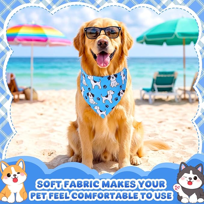 Sanwuta 120 Pcs Boy Dogs Bandanas Bulk Blue Summer Triangle Dog Bandana Washable Pet Scarves Adjustable Bibs Puppy Scarf Washable Triangle Pet Scarfs for Small and Medium Pets, 30 Styles