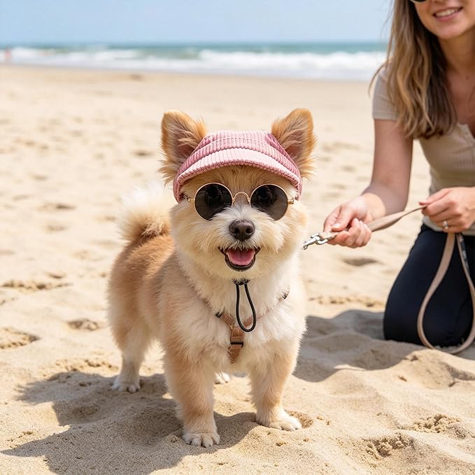 Small Dog Sun Hat with Ear Holes Adjustable Pet Visor Hat and Cute Sunglasses for Dogs Summer Outdoor Sun Protection