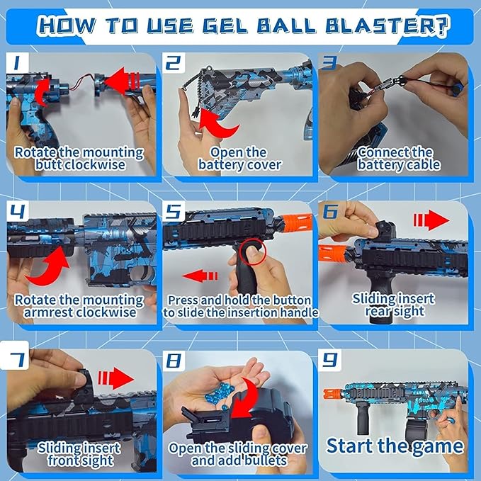 Electric Gel Ball Blaster, High Speed Automatic Splatter Ball Blaster with 60000+ and Goggles, Rechargeable Splatter Ball Toys for Outdoor Activities Shooting Game Party Favor- Blue