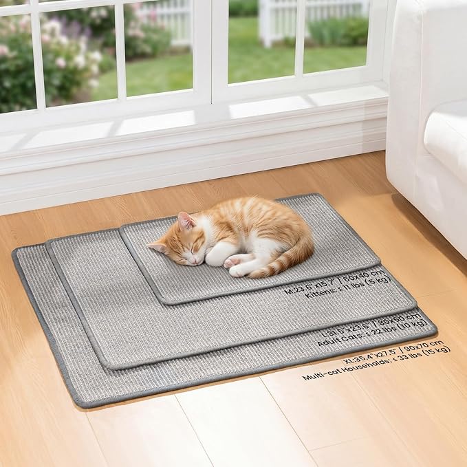 Conlun Extra Large Cat Scratcher Mat (27.5" x 35.4"), Natural Sisal Cat Scratching Pad for Indoor Cats, Mess-Free Cat Scratch Rug & Cardboard Alternative, Couch & Furniture Protector