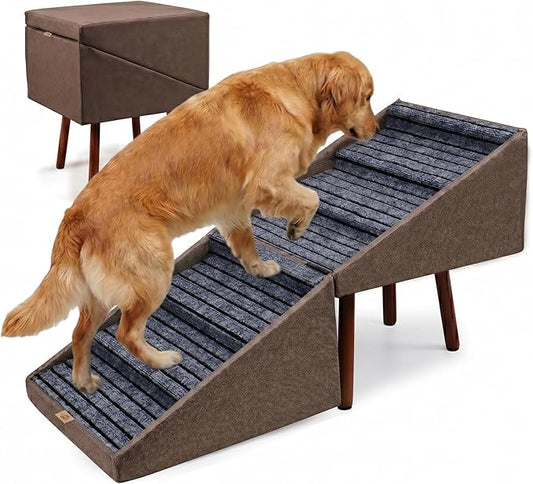 2-in-1 Dog Stairs for Bed and Couch, 21.6 Inch High,Foldable Ottoman with 6 Steps, Joint Relief for Small and Large Dogs (Coffee H 21.6'')