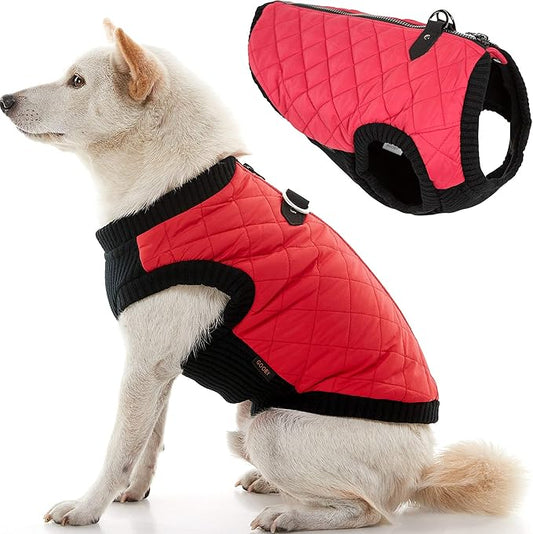 Gooby Fashion Vest Dog Jacket - Red, Large - Warm Zip Up Dog Bomber Vest with Dual D Ring Leash Water Resistant for Small to Medium Dogs