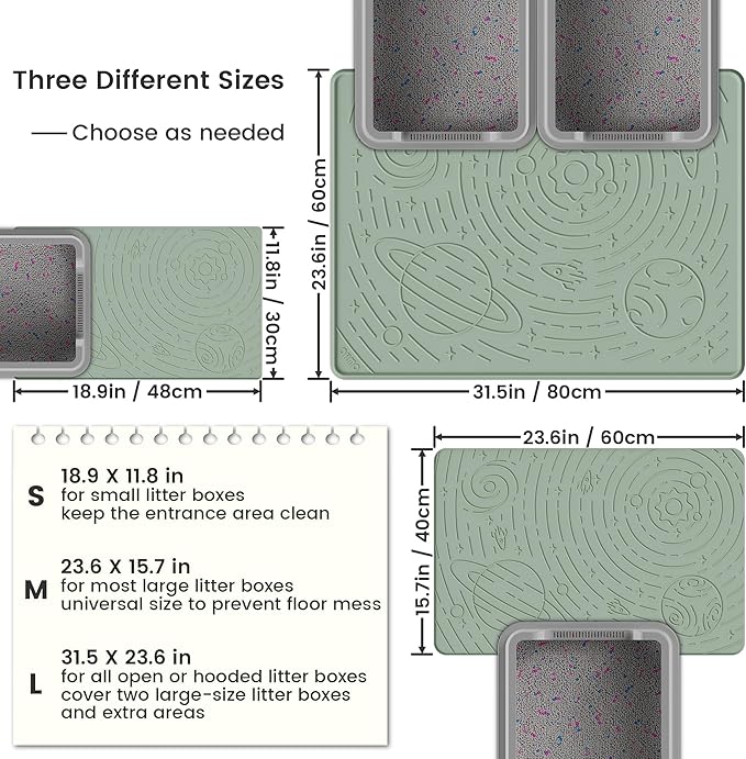 OHMO Cat Litter Mat Medium 23.6x15.7in, Sage Green Silicone Rubber Scatter Control Kitty Litter Box Trapping Mat, Waterproof Easy to Clean, Odorless Pet Supplies, Indoor Cat Essentials