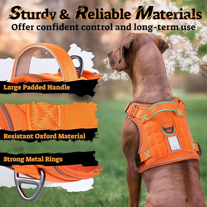 rabbitgoo Tactical Dog Harness for Small Dogs No Pull Adjustable Military Vest with Handle MOLLE Reflective Heavy Duty Dog Vest for Walking Training Hunting Outdoor Working Medium Size Dog Orange S