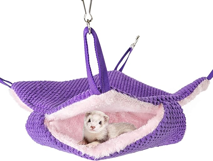 Niteangel Pet Hammock Swing Snuggle Sack for Ferret Rats Suger Glider Squirrels - Napping Bed Pocket (Purple)