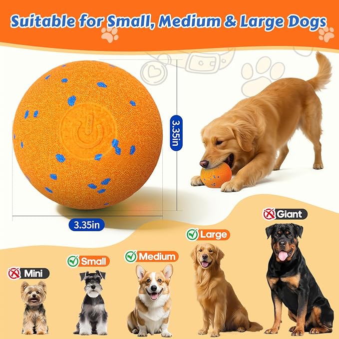 Interactive Dog Toys Ball with Chew-Resistant E-TPU Material, Smart Automatic Rolling Ball Toys for Small, Medium & Large Dogs, 2 Modes Rechargeable Moving Bouncing Dog Ball