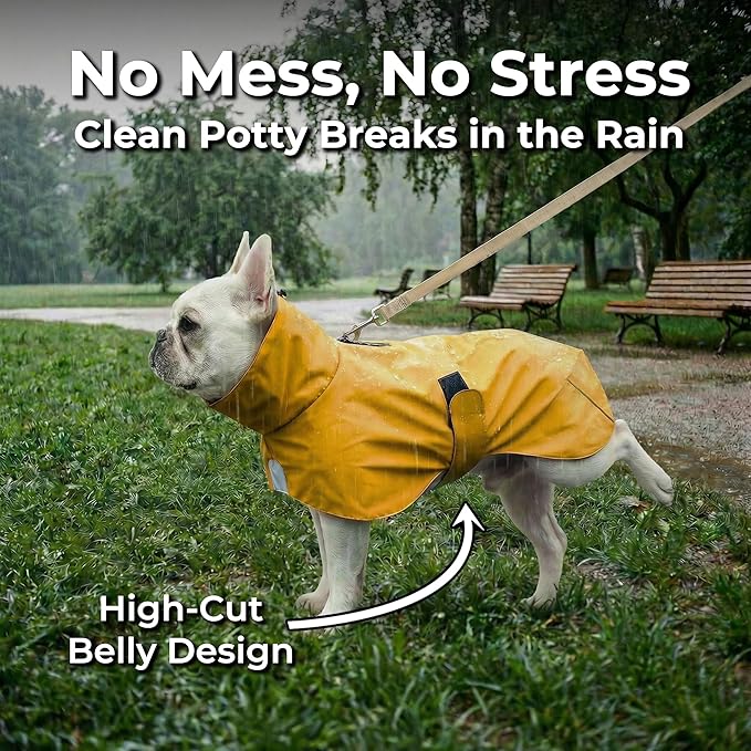 PU Dog Raincoat, Non-Toxic & Odorless Waterproof Vest, Adjustable High Neck and Hook & Loop Belly Closure for Rainy Potty Breaks & Wet Weather Outdoor Walks (Yellow, XX-Large)