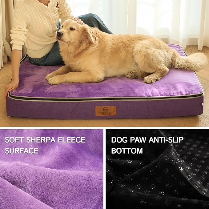 LIROCE Washable Dog Bed Cover Replacement, XXL Wrap-Around Zipper Cover for Orthopedic Memory Faom Dog Bed (48x30x6 inches), Purple