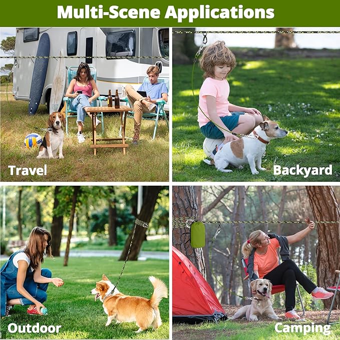 Dog Tie Out Cable for Camping - 70ft Dog Runner for Yard - Portable Trolley System for Large Small Dogs Outside