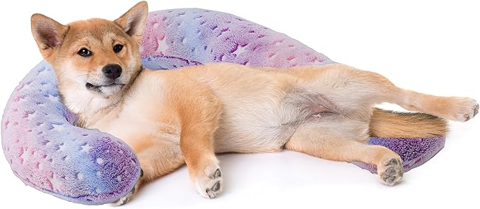 Pet Calming Pillow for Dogs, Soft U-Shaped Pillow Glow in the Dark, Joint Relief, Sleep Comfortably,Suit for Small, Medium, Large Dogs, Fluffy Pet Neck Pillow (L-Pink)