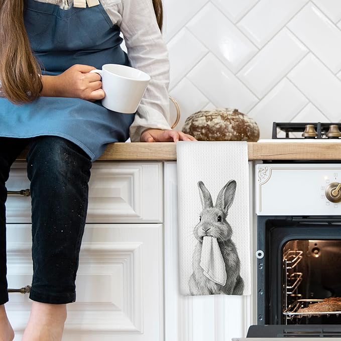 Funny Easter Bunny Rabbit Bathroom Hand Towels, Bunny Gifts for Women Hand Towel for Bathroom Decor, Easter Black and White Rabbit Decorative Kitchen Dish Tea Towels 16x24 Inch