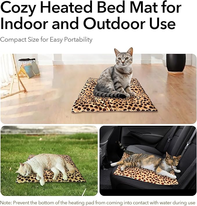 USB Heating Warmer Pad Bed for Cat, Small Dog and Pet, Safe 5V2A Power-Bank Battery Operated, 3-Temperature Settings, Washable, for Indoor and Outdoor Use. 15" x 19" x 0.6" (Black)