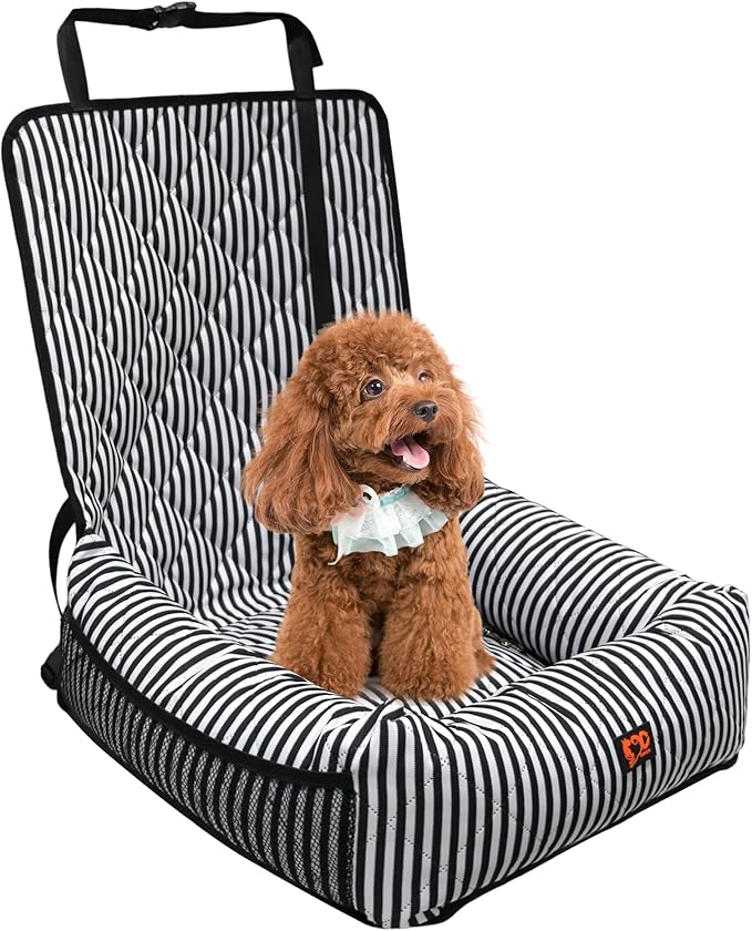Dog Car Seat for Small and Medium Dogs, Booster Seat Sofa Pet Bed, Portable Car Travel Carrier Bed (Black Stripes-Thick Filling)