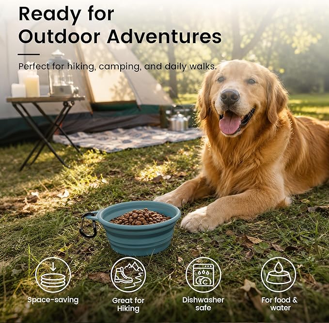 OHMO Large Collapsible Dog Bowls, (2 Pack 27oz/800ml) Premium Silicone Portable Travel Water Food Foldable Bowls Pet Feeding Bowl for Outdoor Camping Hiking