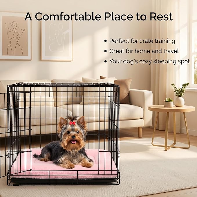 Dog Crate Bed 22x13,Washable Dog Crate Pad for Medium Dogs,Soft Kennel Bed Mattress with Non Slip Bottom,Pink