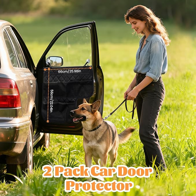 Wokyo 2 Pack Dog Car Door Protector, 25.98" x 22.04" Black 3-Layer Quilted Design Anti-Scratch Waterproof Pet Vehicle Door Covers Heavy Duty Scratch Guard for Interior Protection