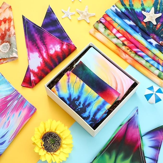 Huhumy 100 Pcs Tie Dye Dog Bandanas Bulk Pet Bibs Colorful Triangle Scarf Pet Bandanas for Medium Large Dogs Holiday Summer Hawaiian Birthday Costume Decor