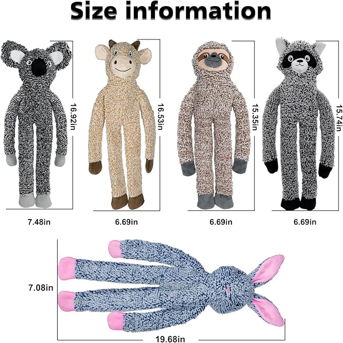 BUYPOW No Stuffing Dog Toys for Large Dogs, 5 Pack Squeaky Crinkle Interactive Dog Animals, Plush Teething Toys to Keep Them Busy, Cute Funny Dogs Gifts for Small Medium Large Breed