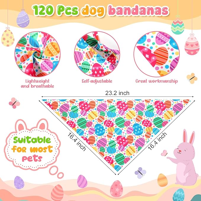 Youyole 120 Pcs Dog Bandana Bulks Bunny Dog Bandanas Rabbit Egg Pet Scarf Soft Cat Triangle Scarfs Pet Bandana Bibs for Small and Medium Breed