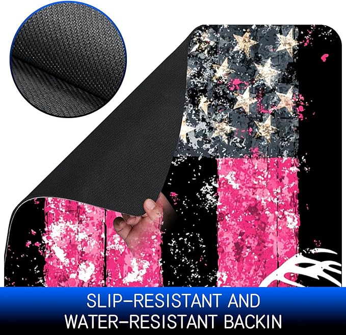 Dog Food Mat, 19.6" x 23.6" Absorbent Pet Feeding Mat for Food and Water, Waterproof Diatom Mud Pet Placemat with Non-Slip Rubber Backing, Easy Clean Cat Bowl Mat for Floors - Pink Flag Deer