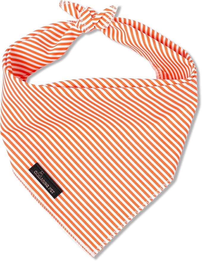 ARING PET Stripe Dog Bandanas, Cute Orange Pet Bandana Scarf Triangle Bib for Small Medium Large Boy Girl Dogs Cats, Puppy Kerchief for Daily Wear Walks Party Photos-L