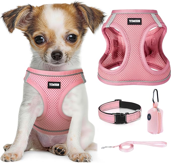 YIMEIS Dog Harness and Leash Set, No Pull Soft Mesh Pet Harness, Reflective Adjustable Puppy Vest for Small Medium Large Dogs, Cats (Pink-Update, Small (Pack of 1)