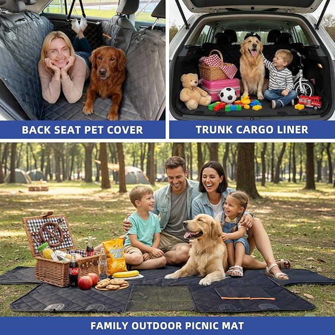 Dog Car Seat Cover for Back Seat,Waterproof Anti-Slip Hammock with Side Flaps, Heavy-Duty 600D Oxford Fabric, Scratchproof Pet Protector, Universal Fit for Cars, Trucks and SUVs