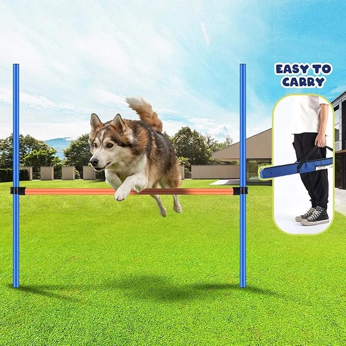 PAWISE Dog Agility Training Equipment,Pet Training Hurdles & Weave Poles Set with Adjustable Jump Bar,Outdoor Dog Obstacle Course for Backyard Exercise, Portable Dog Agility Kit for Shepherd Malinois