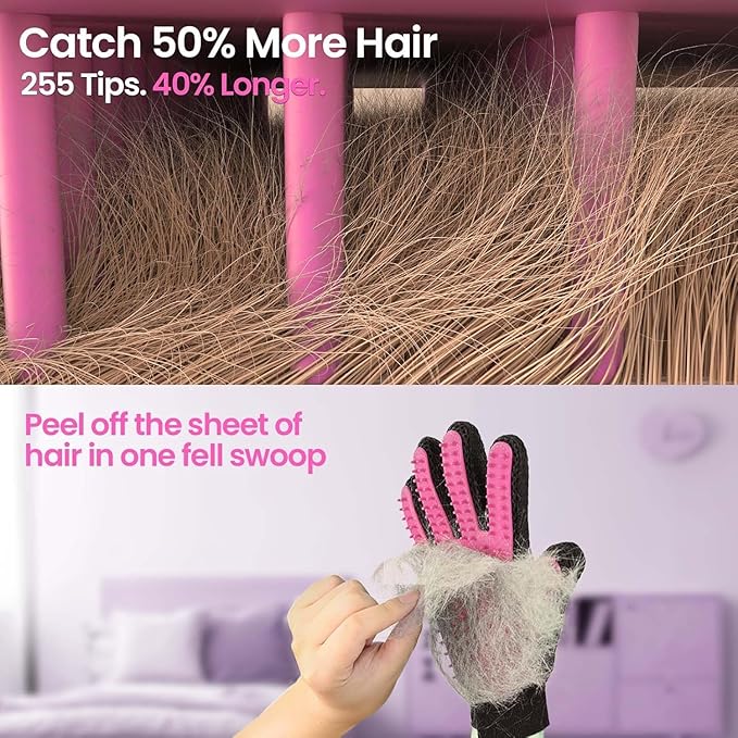 Upgraded Pet Grooming Gloves for Shedding - 1 Pair Dog Hair Remover Gloves for Bathing & Deshedding Cats, Dogs & Horses, Gentle Massage for Short & Long Hair (Pink)