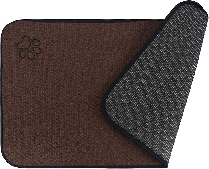 SINLAND Microfiber Pet Bowl Mat Dog Cats Feeding Mats for Food and Water Dish Drying Mat with Anti-Skid Backing 14.2Inch x 24Inch Brown