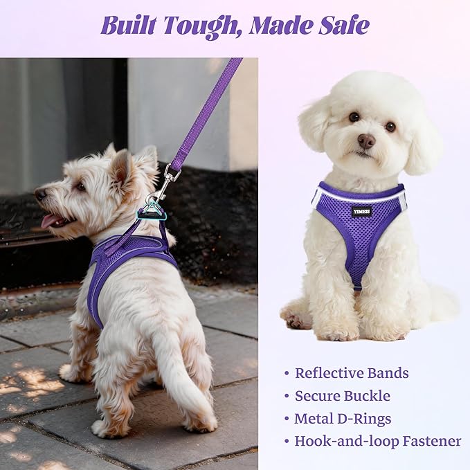 YIMEIS Dog Harness and Leash Set, No Pull Soft Mesh Pet Harness, Reflective Adjustable Puppy Vest for Small Medium Large Dogs, Cats (Purple, X-Small (Pack of 1)