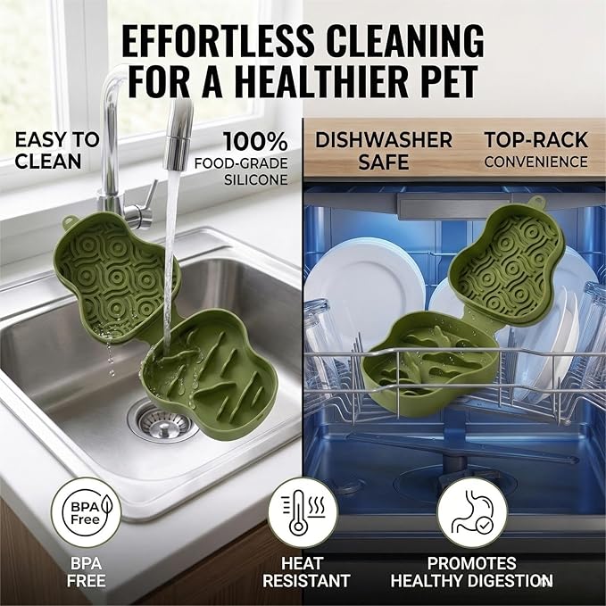 Collapsible Dog Travel Bowl with Lid, Portable Slow Feeder & Lick Mat Combo, Mess-Free Clamshell Silicone Water Dish for Hiking (Bluish)